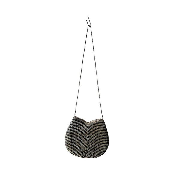 Vintage Hand-Beaded Chevron Evening Bag with chain strap, Art Deco style - Picture 1 of 10
